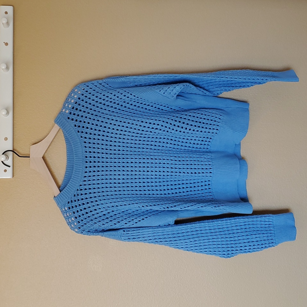 Old Navy 100% Cotton Open Stich Sweater Blue Large Long Sleeve Crew Neck